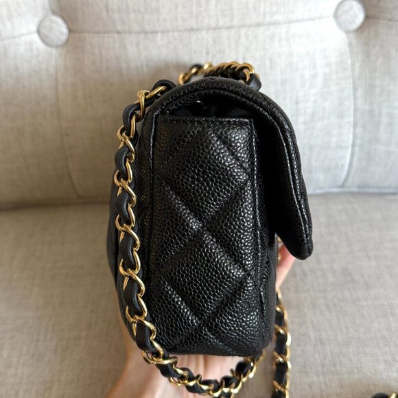 Seasonal CHANEL Two ways Full Set Grained Lambskin Quilted Mini Square Flap GHW - Picture 7 of 11
